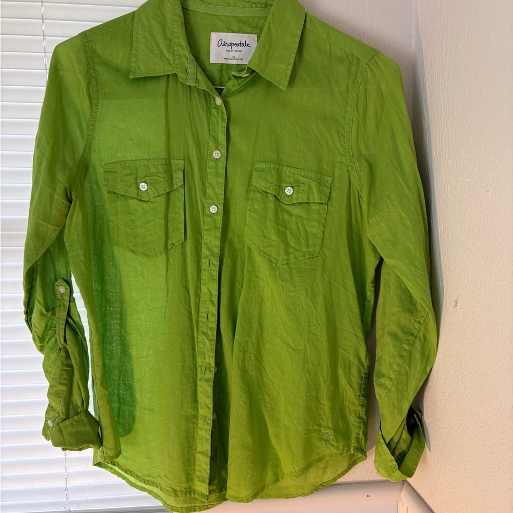 Aeropostale Bright Green Button-Up Shirt